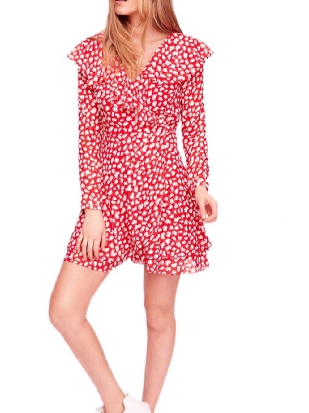 Freeman People Red & White Frenchie Mini Wrap Dress, Size XS